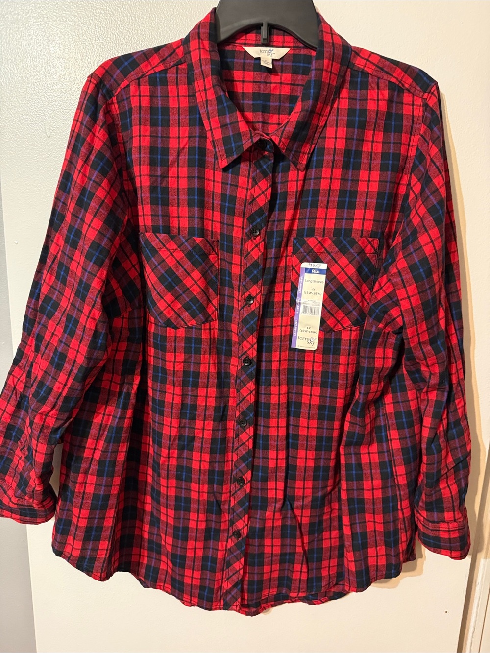 Terra & Sky Red and Black Plaid Button-Down Shirt